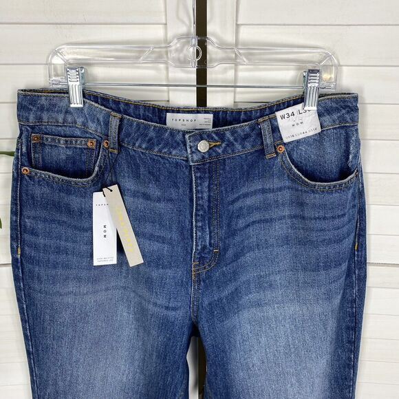 New Topshop Mom Jeans High Waisted Tapered Leg Medium Wash Blue Size 34 US 12 - Picture 2 of 7
